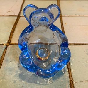 Vintage Molded Glass Blue Teddy Bear Trinket Dish